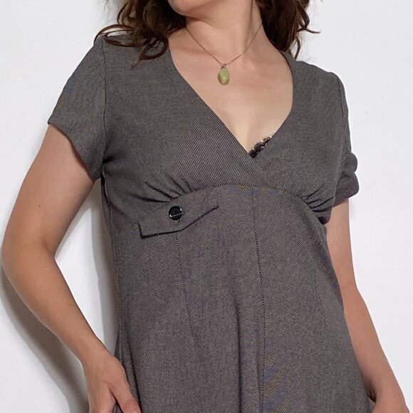 Vintage Handmade FAUX WRAP Empire Waist Retro Midi Dress! Large - Picture 8 of 9